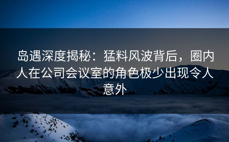 岛遇深度揭秘：猛料风波背后，圈内人在公司会议室的角色极少出现令人意外